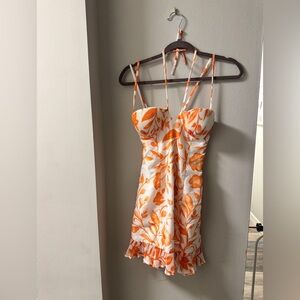 12th Tribe Orange and White Floral Mini Dress